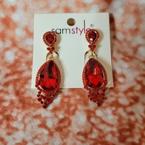 Ruby Red Clip on earrings. Elegant Sparkley earrings